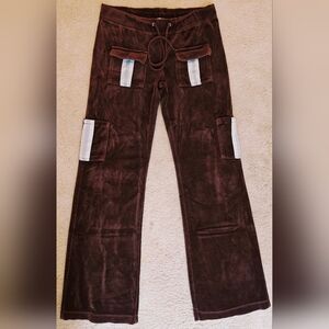 Y2K Joy Jeans Velour Cargo Track Pants w Mesh Stripes.